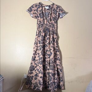 Anthropologie Pink and Black Floral Maxi Dress